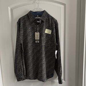 Men's Casual Button Down Shirt - Navy and White Floral